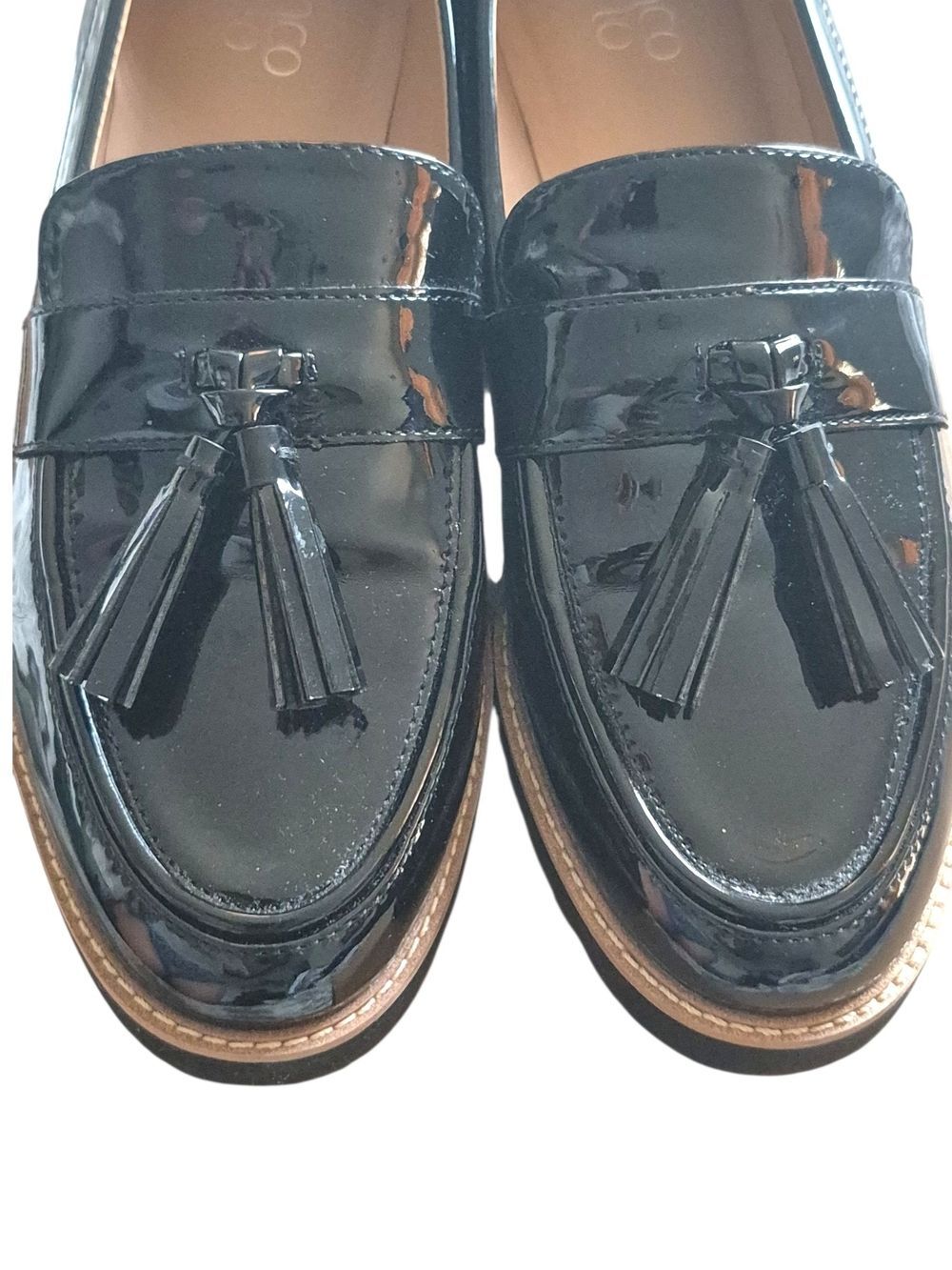 Black Patent Leather Tassel Lug Sole Loafers Chunky Platform 8.5M Academia Fall - Picture 4 of 7
